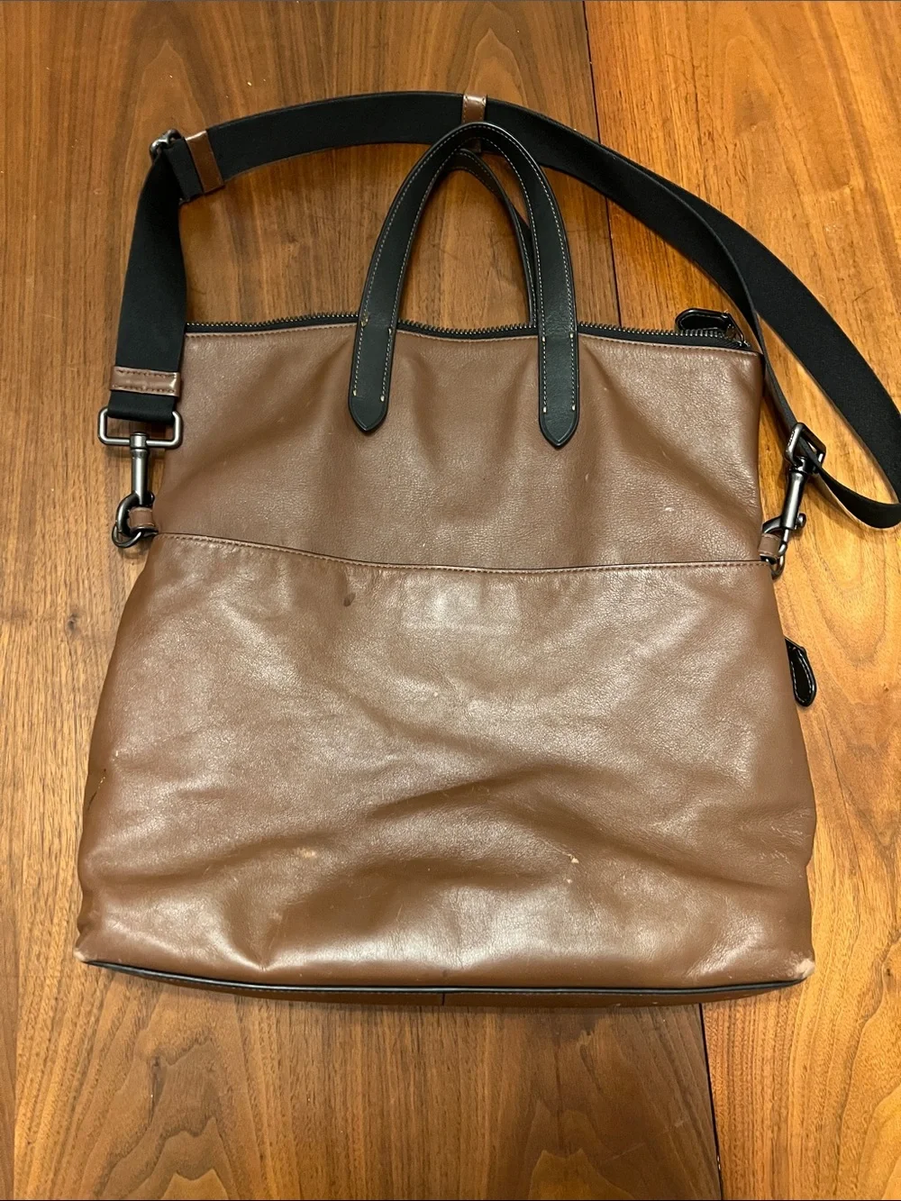 Coach Brown Leather Convertible Laptop Tote with Black Trim